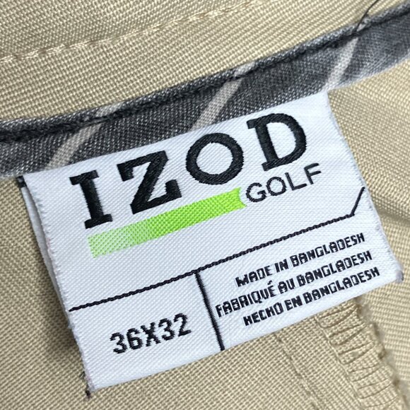 IZOD Golf Pants Men's 36 X 32‎ Khaki Tan Performance Active Casual Flat Front - Picture 3 of 4